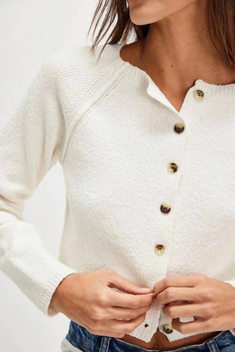 Free People Sydney Boxy Crop Cardigan White Size Small